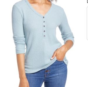 Caslon High Cuff Henley Top In Blue Mineral Size M NWT